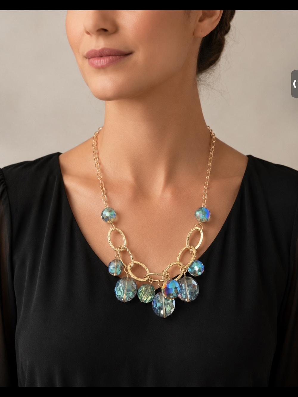 Chain Necklace with Iridescent Blue Crystal Drops